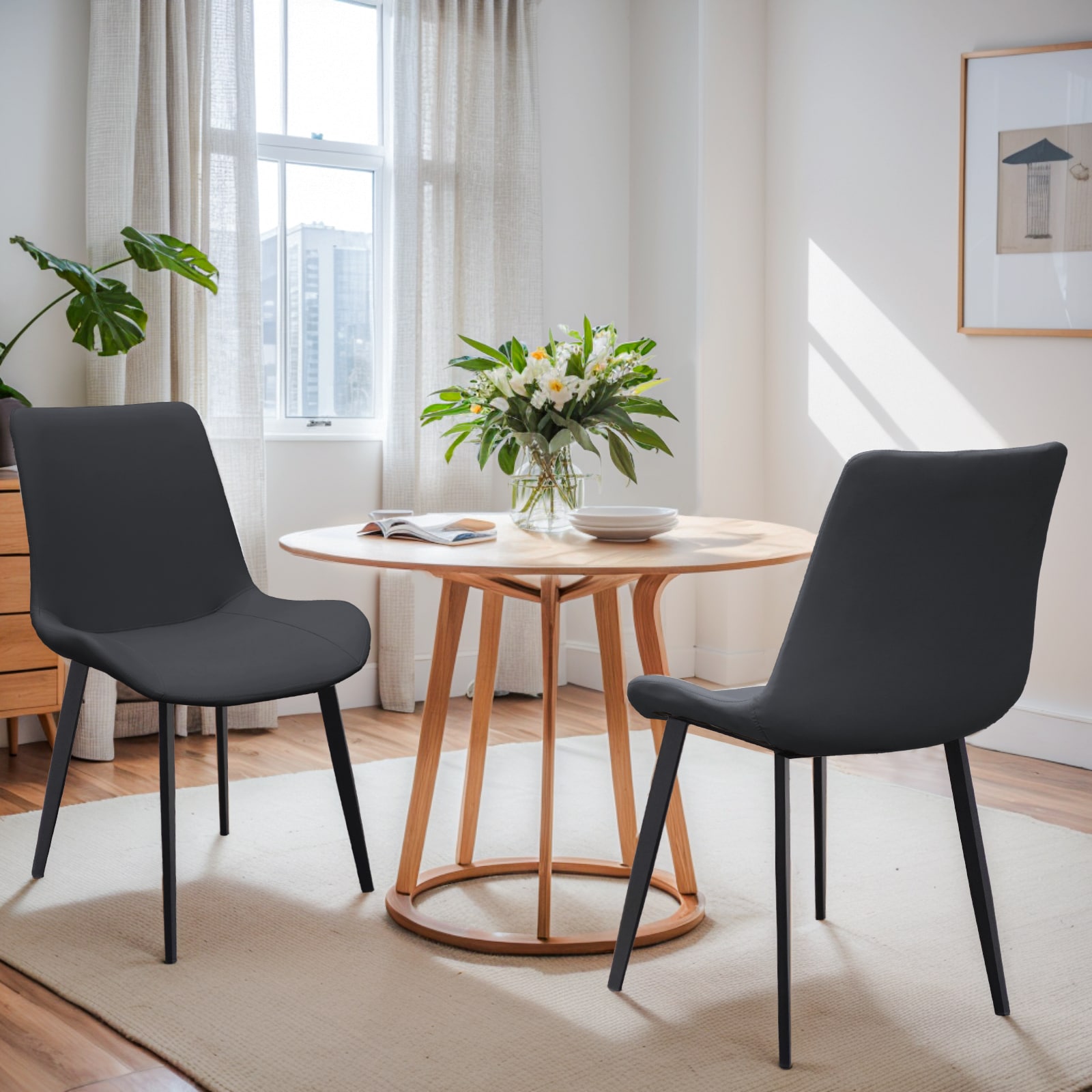 Black PU Leather Dining Chair With Metal Legs, Modern Upholstered Chair Set Of 4 For Kitchen, Restaurant, Living, Meeting Room_voghion.com